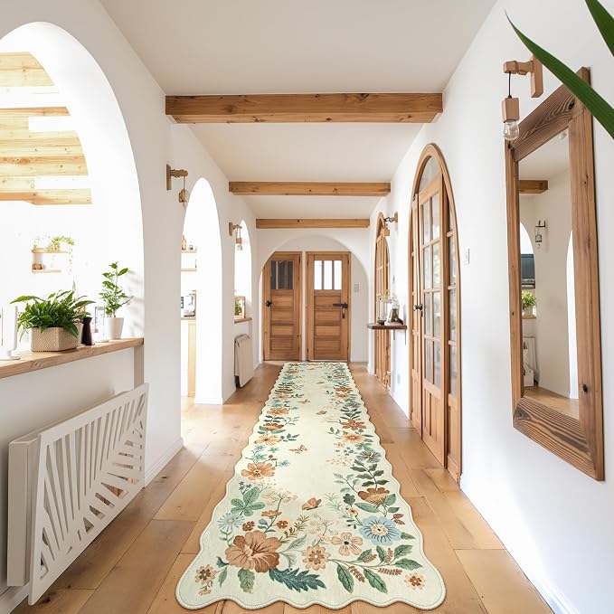 Lahome Floral Hallway Runner Rug Non Slip, 2'6''x10' Soft Washable Runner | Ultra-Thin Soft Hallway Rug Distressed Long Carpet for Entryway Bathroom Flore, Beige