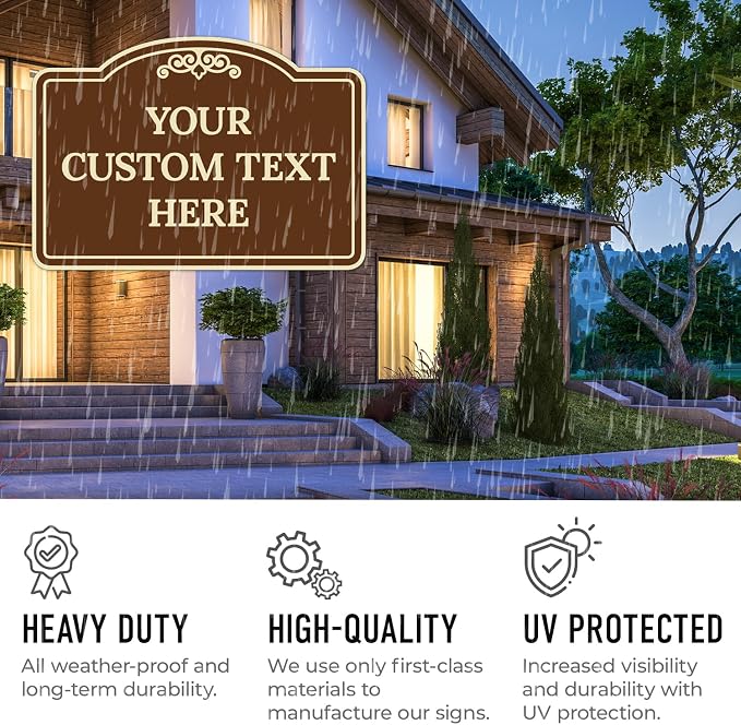 Custom Decorative Sign, Personalized Metal Sign for Business, Driveway, Home, Airbnb, Office Door Plaque, Brown Background Sign, 18x24 Inches, ACM, Fade Resistant, Made in USA by Sigo Signs