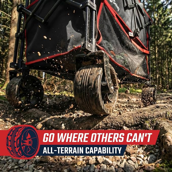 Sekey 500LBS Heavy Duty Double Decker Wagon with Extender, 400L Large Capacity Collapsible Garden Cart Fits 10x10 Canopy, All-Terrain Big Wheels with Brakes, Foldable Utility Wagon for Sports, Camping