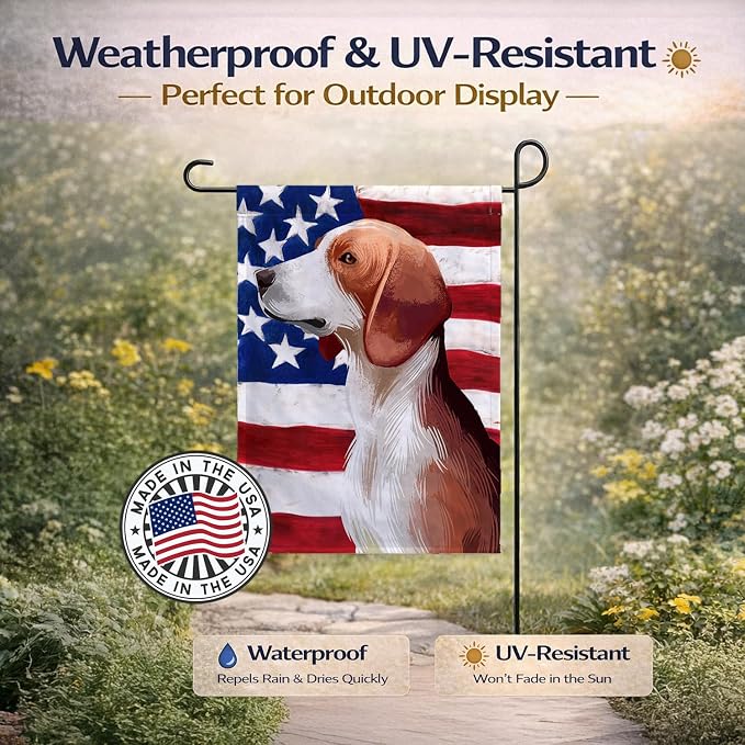 Caroline's Treasures CK6503GF Deutsche Bracke Dog American Flag Garden Flag Mailbox Flag Decorative Yard Flag Banner Outside Patio Artwork Yard Flower Beds, Garden Size, Multicolor
