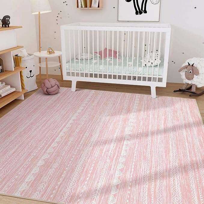 Nakagishi Boho 5x8 Area Rug Living Room Rugs Machine Washable Pink | Soft, Pet & Kid Friendly, Carpet for Living Room/Bedroom/Office/Kitchen/Nursery, Daily Home Decor Stain Resistant Moroccan