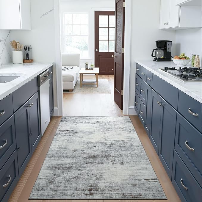Toneed 3x5 Washable Non Slip Area Rugs for Bedroom Living Room, Grey | Abstract Soft Modern Low Pile Rug for Kitchen Hallway Office,Indoor Carpet for Kids Nursery Home Decor