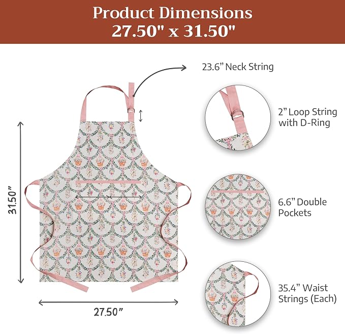Maison d' Hermine Aprons for women with Pocket 100% Cotton (27.50"x31.50") | Adjustable Neck Strap & long ties Apron Men Chef Wedding Cooking Gardening Server Maid