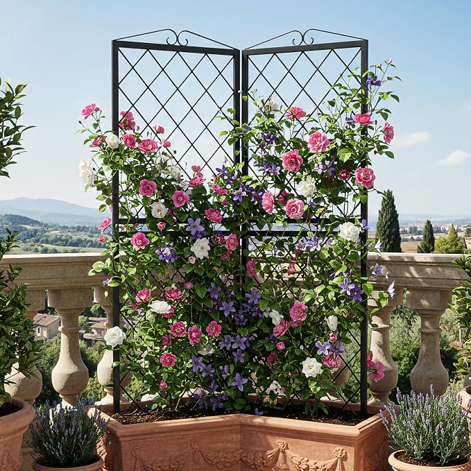 SUNYRISY 2Pack Metal Garden Trellis for Climbing Plants Outdoor, 71x20in Metal Plant Support for Flowers Tomato Cucumber Rose Vegetable Garden Courtyards Lawns Decoration