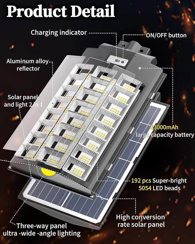 Gefolly SL-8600W Solar Street Lights Outdoor, 680000LM Commercial Parking Lot Light, 6500K Dusk to Dawn IP67 Security Flood Lights Motion Sensor Led Lamp for Basketball Court, Road, Yard