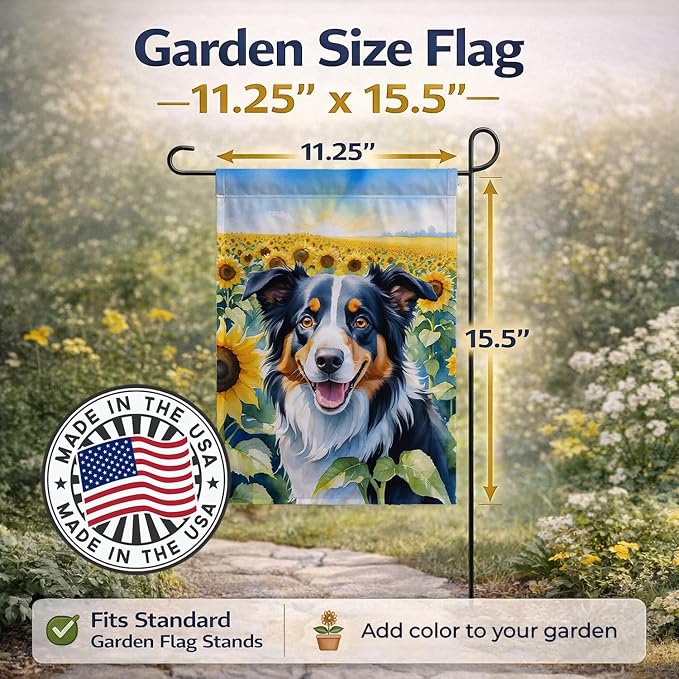 Caroline's Treasures DAC6032GF Border Collie in Sunflowers Garden Flag Mailbox Flag Decorative Yard Flag Banner Outside Patio Artwork Yard Flower Beds, Garden Size, Multicolor