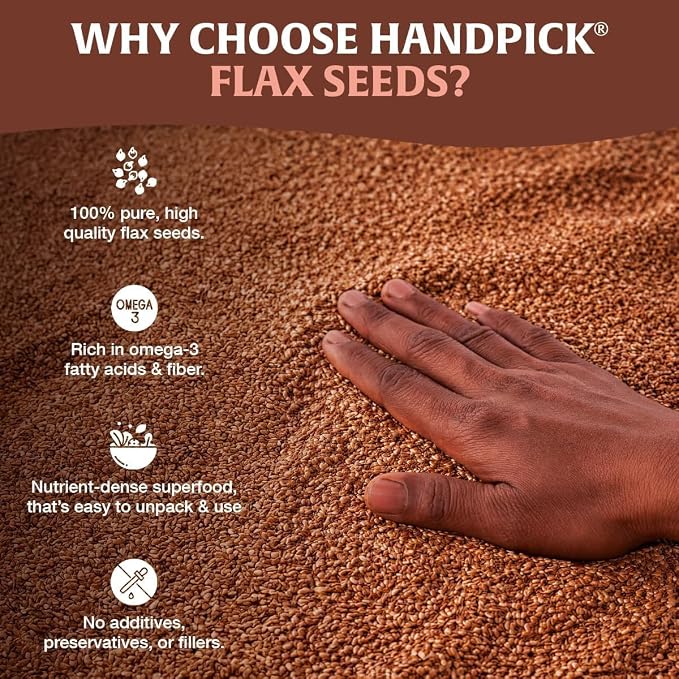 HANDPICK Flax Seed (2 lb) | Gluten Free Brown Seeds | Raw Seeds Sourced from India | Grinds easily, Gels perfectly | Resealable Zip Lock Pouch