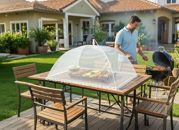 8 Pack Mesh Food Covers for Outside - 2 Extra Large (40 x 24 in) & 6 Large (17 x 17 in) Food Tents, Collapsible and Reusable Food Covers for Outdoors Picnic, BBQ, Camping, Party Supplies