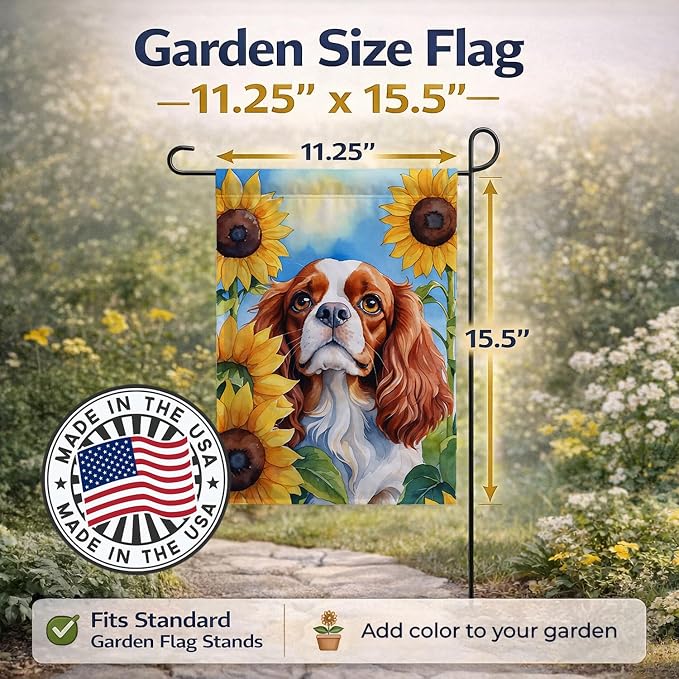 Caroline's Treasures DAC6047GF Cavalier Spaniel in Sunflowers Garden Flag Mailbox Flag Decorative Yard Flag Banner Outside Patio Artwork Yard Flower Beds, Garden Size, Multicolor