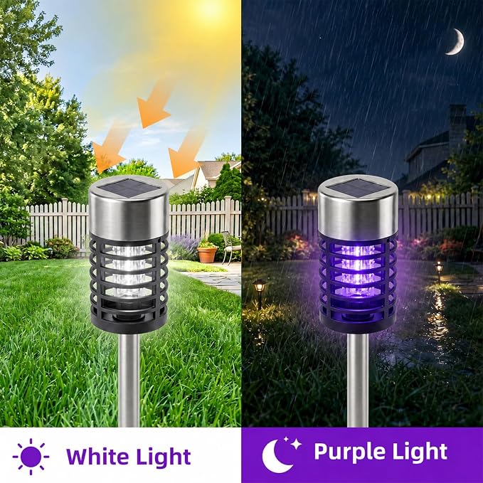 Solar Bug Zapper Outdoor Waterproof Mosquito Repellent Outdoor Patio Mosquito Trap & Killer for Backyard, Farm, Garden, 2026 Solar Powered Fly Zapper for Small Flying Insect, Gnats, Flies, Moths(4)