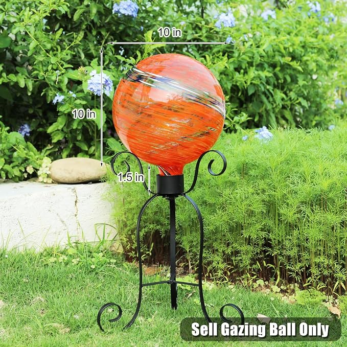 VCUTEKA Gazing Ball, Glass Gazing Balls Garden Globe Decor 10" Orange | Handcrafted orange swirl glass gazing balls that creates elegant garden focal point in any outdoor landscape yard decorative