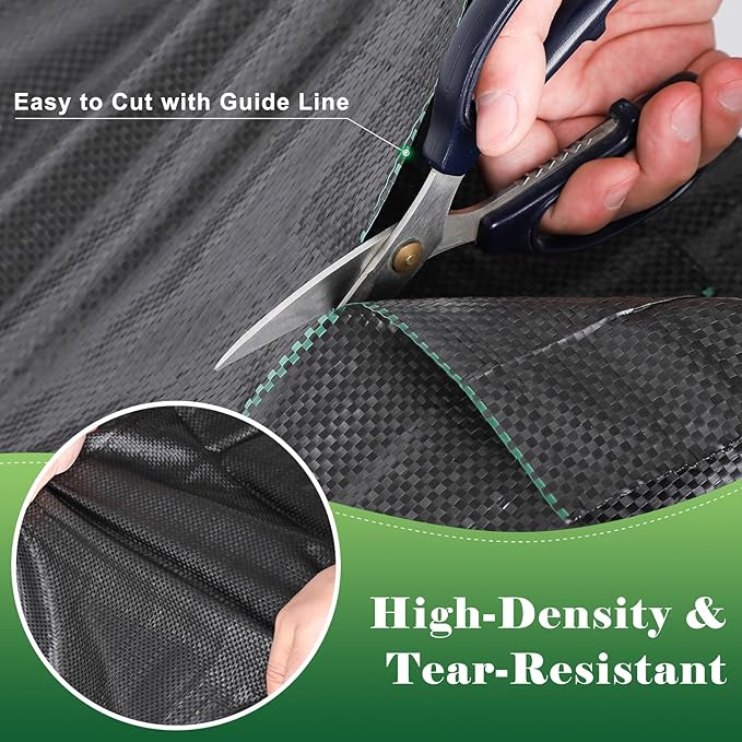 FEED GARDEN 4FT x 50FT Heavy Duty Weed Barrier Fabric, Landscape Fabric Ground Cover for Garden Beds, Raised Beds, Mulch & Gravel Paths, Woven Geotextile Weed Blocker with 15 Garden Staples