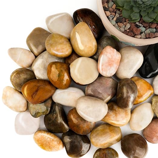 9lb Mix River Rocks for Plants, 1-3 Inch Pebbles for Indoor Plants, Polished Garden Rocks Outdoor Landscaping, Decorative Stones for Vases, Succulents, Aquarium, Walkways