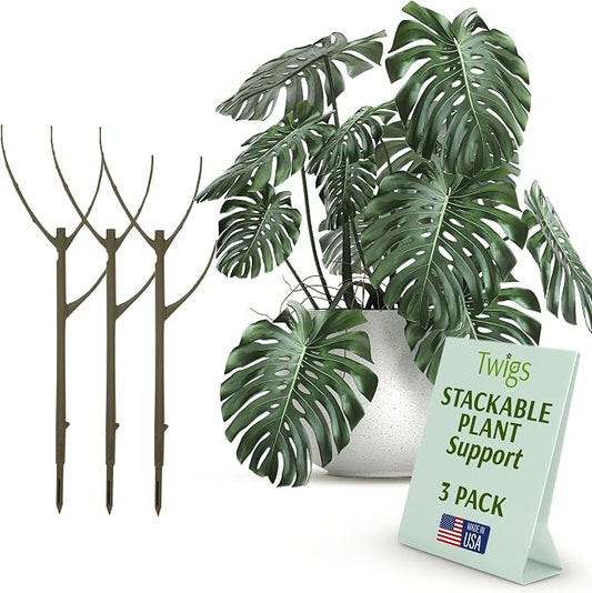 Twigs GA Stackable Plant Support Stakes, Moonstone, 3-Pack, 17" L | Made in USA, UV-Protected Sticks, Natural-Looking Stem Support Stakes, Stackable Poles for Indoor & Outdoor Plants up to 5ft