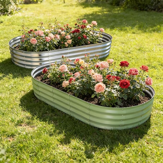 Galvanized Raised Garden Bed Kit, Planter Garden Boxes Outdoor, Oval Large Metal for Vegetables Fruits, Flowers Planter Boxes, Easy Assembly Garden Bed Kit (Silver, 6×3×1FT (2-Pack)