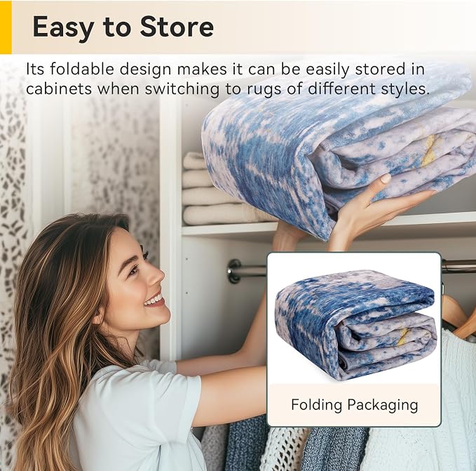 RELEANY Washable Square 9'x9' Area Rug for Living Room Blue Gold | Carpet for Bedroom, Kitchen, Office, Hallway and Entryway, Printed Pattern, Non‑Slip, Soft, Stain‑Resistant, Easy to Clean