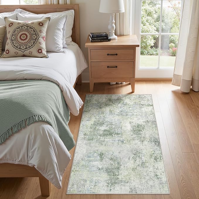 Tortania Area Rug Living Room Rugs - 3x5 Washable Soft Neutral Boho Moroccan Farmhouse Mat Indoor Floor Carpet for Bedroom Under Dining Table Home Office Decor - Sage Green