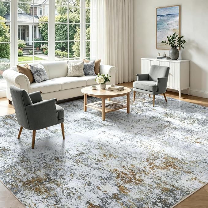 8x10 Washable Area Rug Modern Abstract for Living Room Bedroom Gray Brown | Soft Indoor Carpet,Anti-skid Backing,Water Repellent,Non-shedding, Suitable for bedroom dining farmhouse nursery home office
