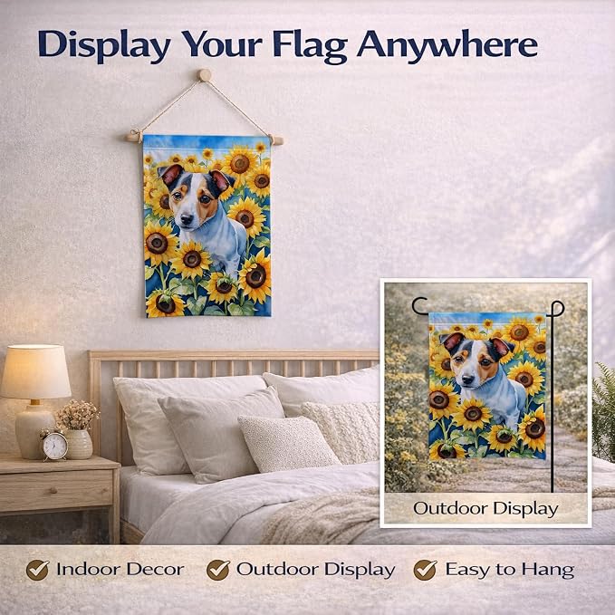 Caroline's Treasures DAC6102GF Jack Russell Terrier in Sunflowers Garden Flag Mailbox Flag Decorative Yard Flag Banner Outside Patio Artwork Yard Flower Beds, Garden Size, Multicolor