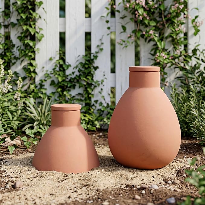 2 Gallon Large Olla Terracotta Watering Pots with Lid Self Watering Pots Water Dripper Automatic Plant Irrigation Devices System Vacation for Gardens Raised Beds Indoor Outdoor Plants