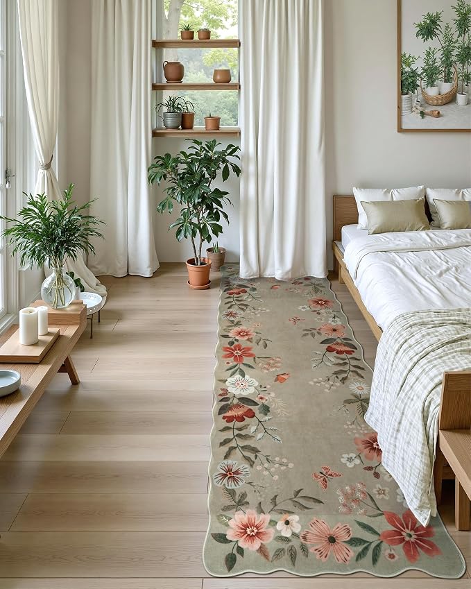 Lahome Floral Runners for Hallways, 2'6''x8' Kitchen Runner Rug Non Slip | Soft Washable Runner with Rubber Backing Carpet for Laundry Bedroom Bathroom Flore (Brown)