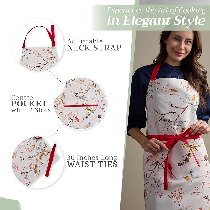Maison d' Hermine Aprons for women with Pocket 100% Cotton (27.50"x31.50") | Adjustable Neck Strap & long ties Apron Men Chef Wedding Cooking Gardening Server Maid