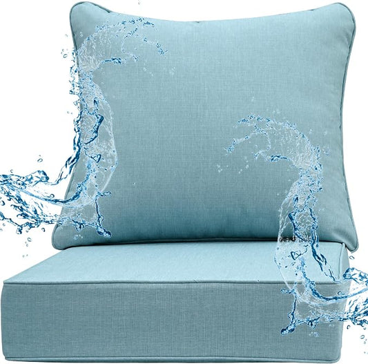 Deep Seat Patio Cushions Set, 24 x 24 Inch, Olefin Fabric, Rain-Proof & Fade Resistant, 1 Set