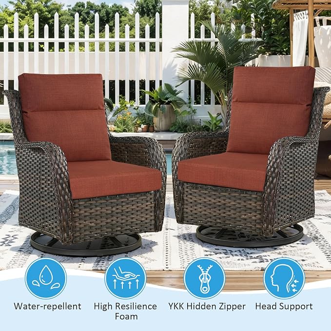 Outdoor Patio Chair Cushions 44x21x3.5 inch, Set of 2 Thicken Comfy Cushions for Rocker Non Slip Fade Shield Water Repellent High Back with Ties, Terra Cotta