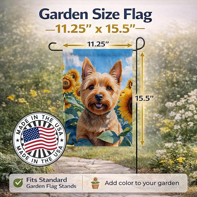 Caroline's Treasures DAC6127GF Norwich Terrier in Sunflowers Garden Flag Mailbox Flag Decorative Yard Flag Banner Outside Patio Artwork Yard Flower Beds, Garden Size, Multicolor