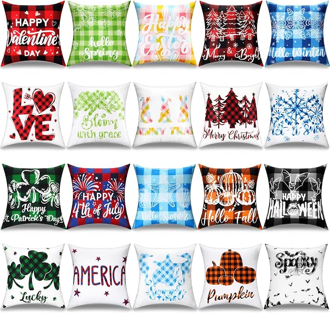 Mindsoft 20 Pcs Holiday Pillow Covers 18 x 18 Easter Pillow Cover Spring Summer 250th Anniversary Pillowcase Decorative Seasonal Cushion Case for Farmhouse Home Sofa(Color Stripes)