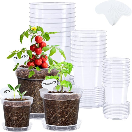 homenote 3/4/5 Inch Clear Nursery Pots 24 Pack with Drainage and Plant Saucers, Variety Pack Rigid High-Transparency Plastic Nursery Pots for Plants, Planter Nursery Pots with Upgraded Drainage Holes