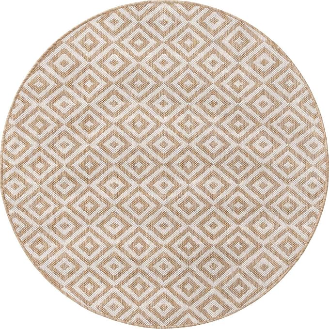 Unique Loom Outdoor Collection Area Rug - Costa Rica (4' 1" Round, Beige/ Cream)