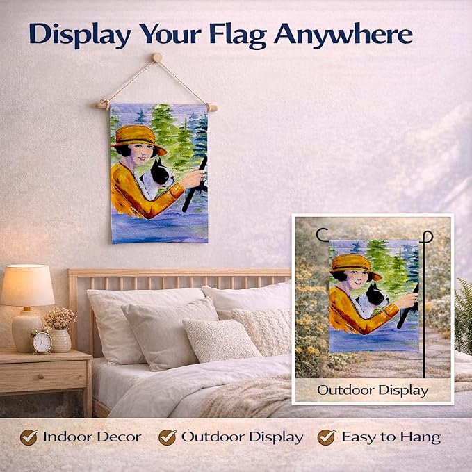 Caroline's Treasures SS8534GF Woman Driving with her Boston Terrier Garden Flag Mailbox Flag Decorative Yard Flag Banner Outside Patio Artwork Yard Flower Beds, Garden Size, Multicolor