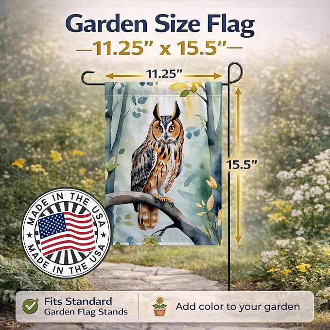 Caroline's Treasures LongEared Owl Garden Flag Mailbox Flag Decorative Yard Flag Banner Outside Patio Artwork Yard Flower Beds, Garden Size, Multicolor