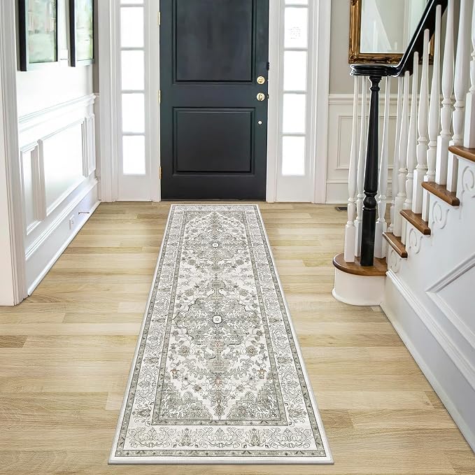 U'Artlines 2' x 6' Boho Hallway Runner Rug, Non Slip Runners, Grey Taupe | Washable, Vintage Farmhouse Kitchen Rug, Accent Area Carpet, for Entryway Laundry and Living Room