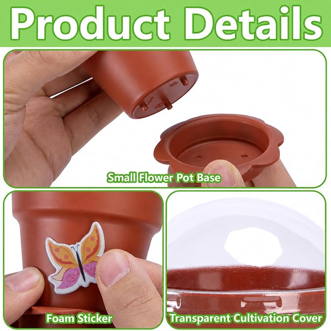 25 Packs Cupcake Plant Nursery Pots with Humidity Dome, Small Plastic Flower Plant Pots with 20 Sheet Stickers, Seeds Starter Pot Flower Planting Container for Seedlings Succulent Display (Wine Red)