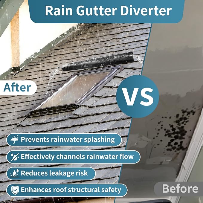 1 pcs Rain Diverter for Roof, 39 Inch Powder Coated Roof Rain Diverter with Nails, Rainwater Splash Guard for Shingle Roofs, Doorways, Windows, Chimneys and Roof Vents, Weatherproof Protection