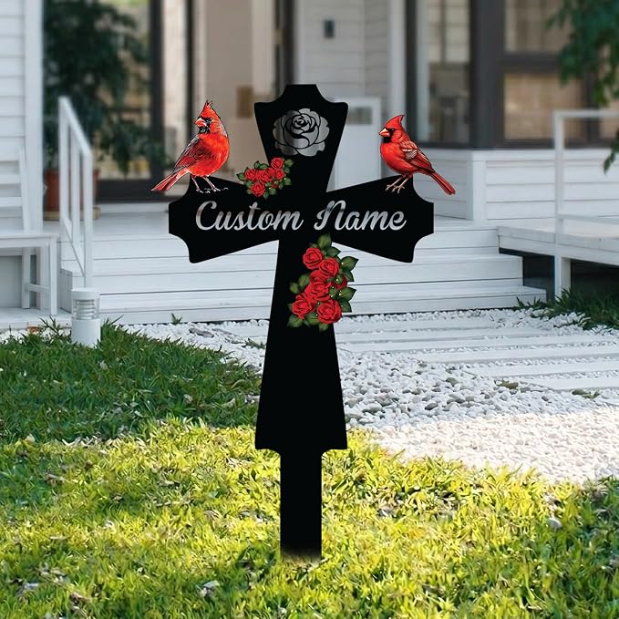 Personalized Cardinal Yard Sign with Stakes, Red Bird Metal Garden Sign Decor, Outdoor Art, Gift for Mom/Grandmother, Patio House Warming Gifts, Welcome to Garden