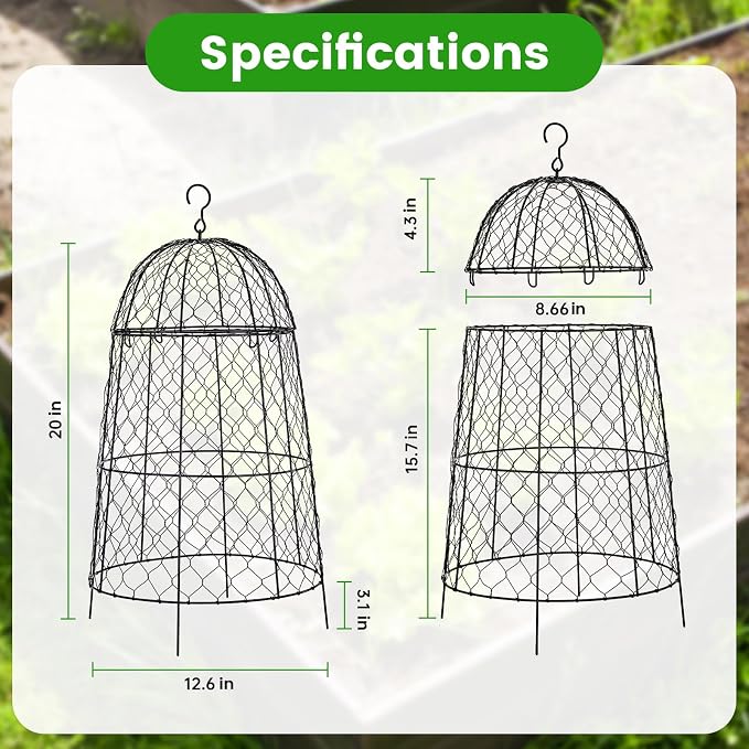 Chicken Plant Protector 10 Pcs, 20×12.6in Cage for Large Plants, Split Design and Anti-Rust Coated Metal Plant Cover for Outdoor Plants, Wire Mesh Covers for Plants