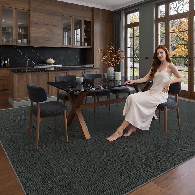 Valenrug 8x10 Area Rugs for Living Room, High-Low Pile Washable Rug, Black | Soft Fluffy Textured Design Non Slip & Lighweight, Folable, Stain Resistant Floor Carpet Rug for Bedroom, Dining Room, Office