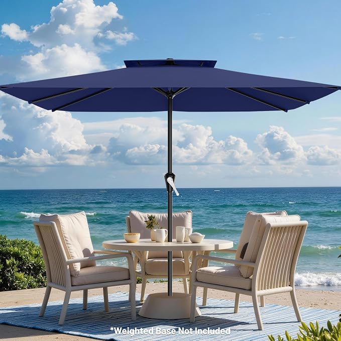 AreShark 8'x10' 2 Tiers Rectangular Patio Umbrella - Outdoor Umbrella Waterproof UV Protection, Market Table Umbrella w/Crank for Pool, Backyard, Deck(Navy)