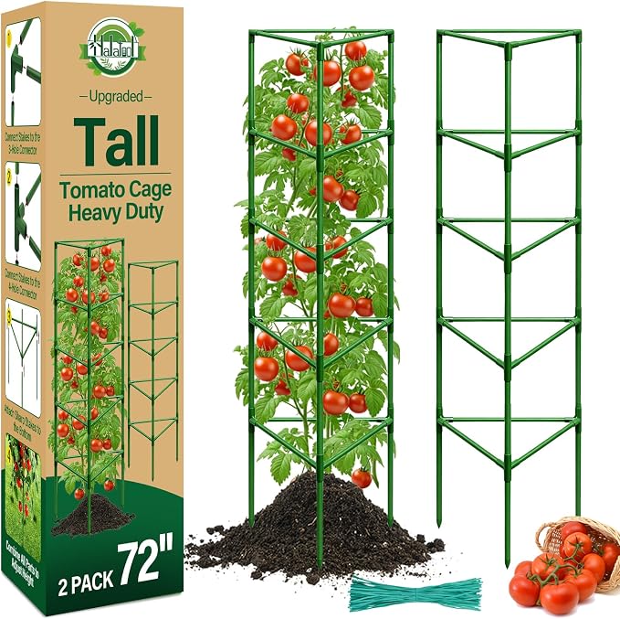Halatool 72" Tall Tomato Cages, 2 Pack Heavy Duty Plant Support for Garden | Adjustable Plant Support Stakes for Climbing Plants, Large Metal Trellis for Outdoor Raised Bed, Vegetables, Flowers, Fruits