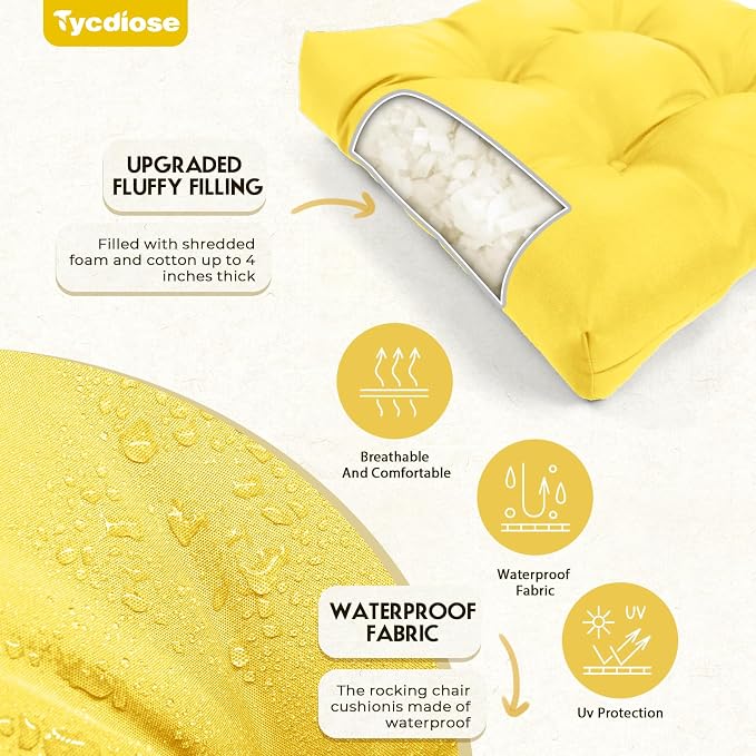All Weather 3 Pieces Wicker Chair Cushions, Waterproof Outdoor Wicker Chair Cushion for Patio Furniture Loveseat Settee Bench, 1 Loveseat and 2 U-Shaped Thickened Cushions, Yellow