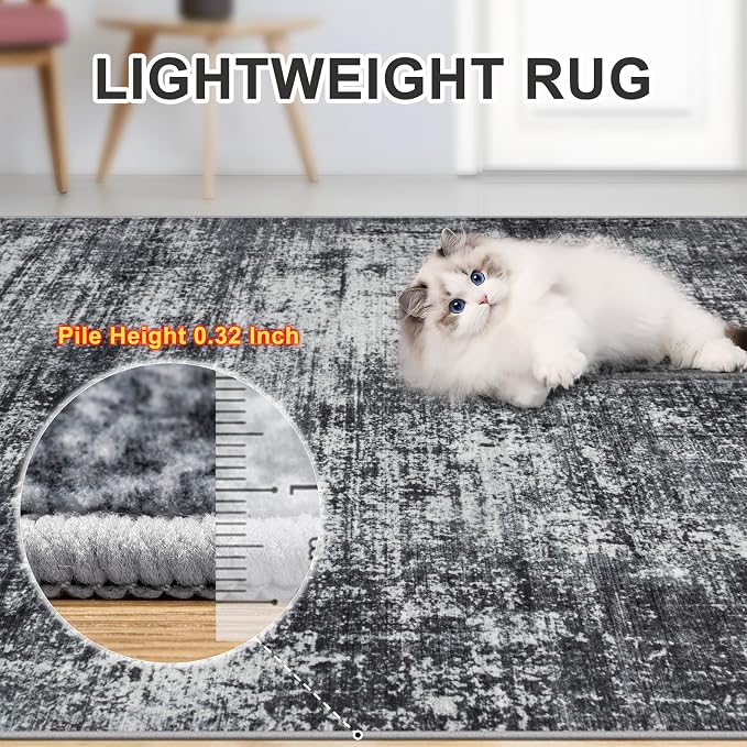 PLHXFR 9x12 Area Rug Living Room: Abstract Washable Carpet Dark Black | For Bedroom Dining Room Farmhouse Nursery Home,Machine washable,Non Slip,Large Soft Neutral,Stain Resistant, Indoor Floor
