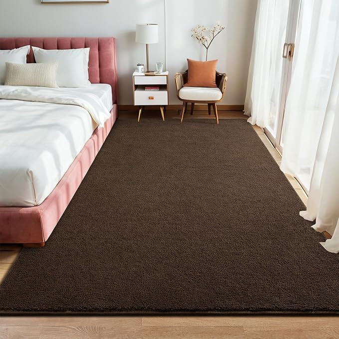 5x7 Dark Brown Area Rug Modern Aesthetic Minimalist | Washable Memory Foam, Low Pile Non Slip Indoor Carpet for Living Room Bedroom Office Classroom College Dorm Room Home Decor