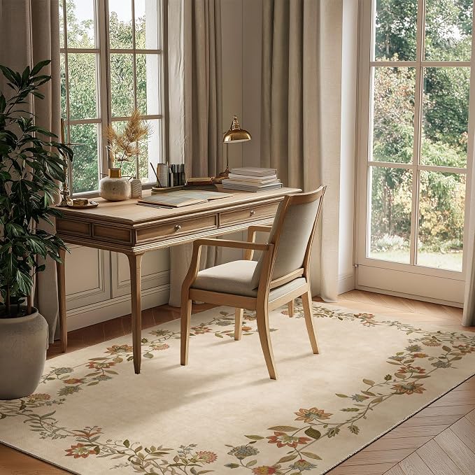 4x6 Washable Area Rugs for Entryway: Small Rug Non Slip Stain Resistant Low Pile Ultra Soft Faux Wool Throw Rugs for Bedroom Living Room Kitchen Bathroom Front Door Indoor Entry Nursery Home Office