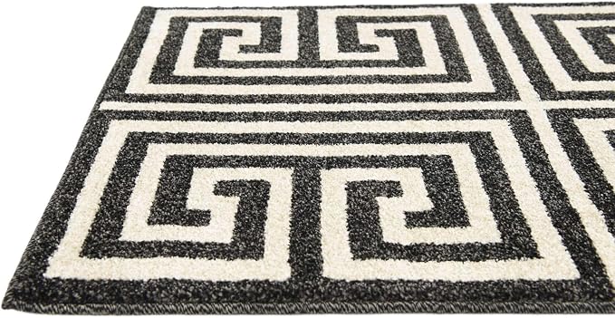 Unique Loom Athens Collection Classic Geometric Modern Border Design Area Rug (2' 0 x 6' 0 Runner, Black/ Beige)