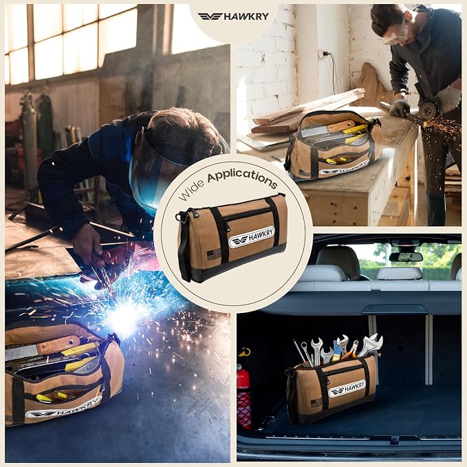 HAWKRY Heavy Duty Canvas Tool Bag – Waterproof Canvas Zipper Pouch, Garden Tool Bag, Construction Bags Heavy Duty, Small Zipper Pouch, Motorcycle Tool, Multipurpose Fishing Bag