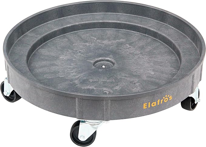 ELAFROS 30 Gallon and 55 Gallon Heavy Duty Plastic Drum Dolly – Durable Plastic Drum Cart 900 lb. Capacity- Barrel Dolly with 5 Swivel Casters Wheel,Grey
