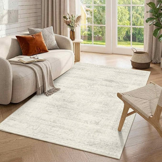 Latte&Fog Ivory 4x6 Area Rug Vintage Washable Small Neutral Rug for Laundry | Non Slip Low Pile Soft Floral Cute Carpet for Dining Kitchen Kids Playroom Nursery Guest Room Classroom Dorm Farmhouse Office